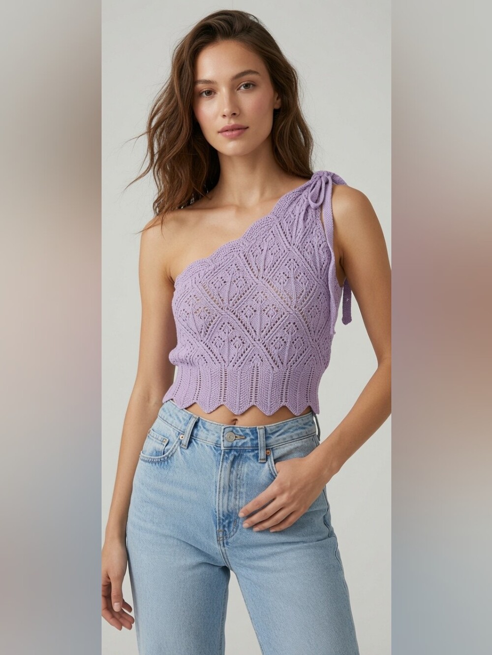 Purple Crochet One Shoulder Top Festival Casual Preppy Summer Lightweight‎ Boho